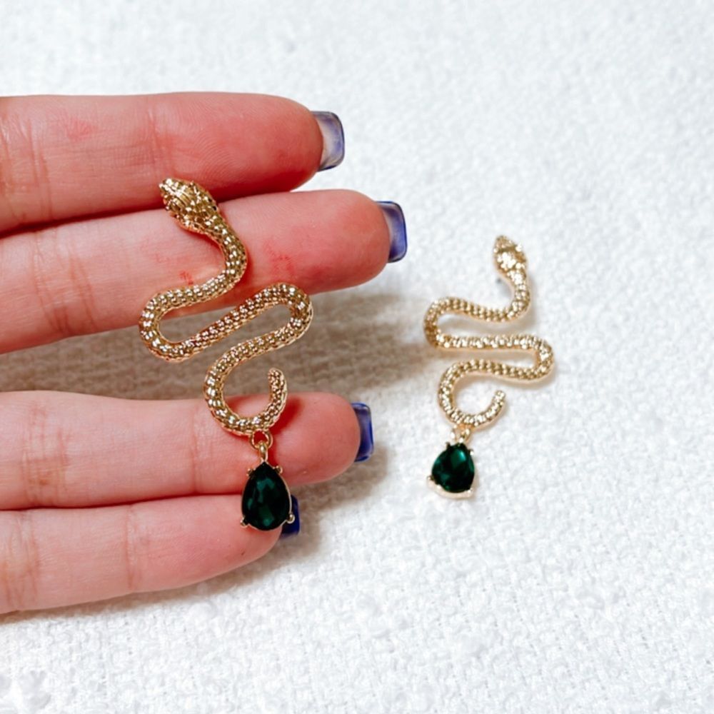 Gold snake earrings M238 - Picture 2 of 3
